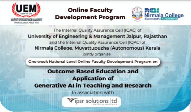 national-level-fdp-by-uem-jaipur-rajasthan-and-nirmala-college-muvattupuzha-autonomous-outcome-based-education-and-application-of-generative-ai-in-teaching-and-research